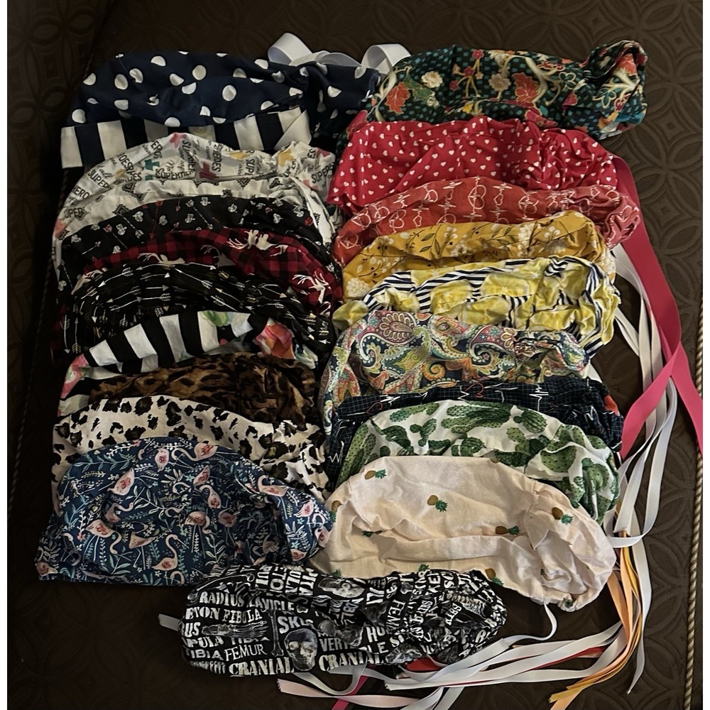 Lot Of 20 Preloved Surgical Scrub Caps With Ponytail Ribbon Tie